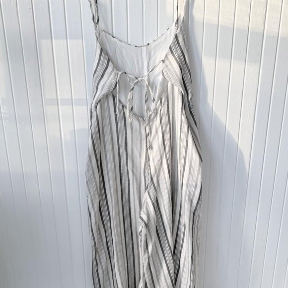 Boutique Vintage Cotton Linen Lucca Striped Pant Jumpsuit with Tie Back Size S - Picture 3 of 6